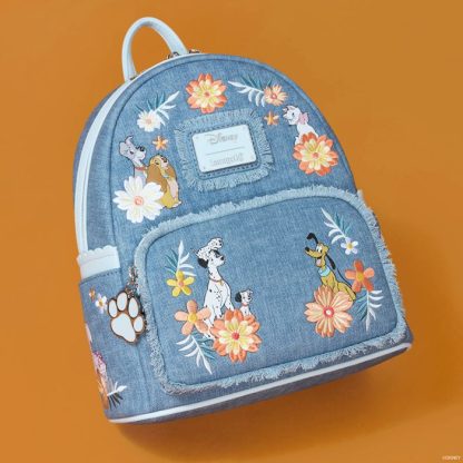 Disney Dogs & Cats Floral Faux Denim Fringe Mini Backpack - Image 3