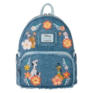 Disney Dogs & Cats Floral Faux Denim Fringe Mini Backpack